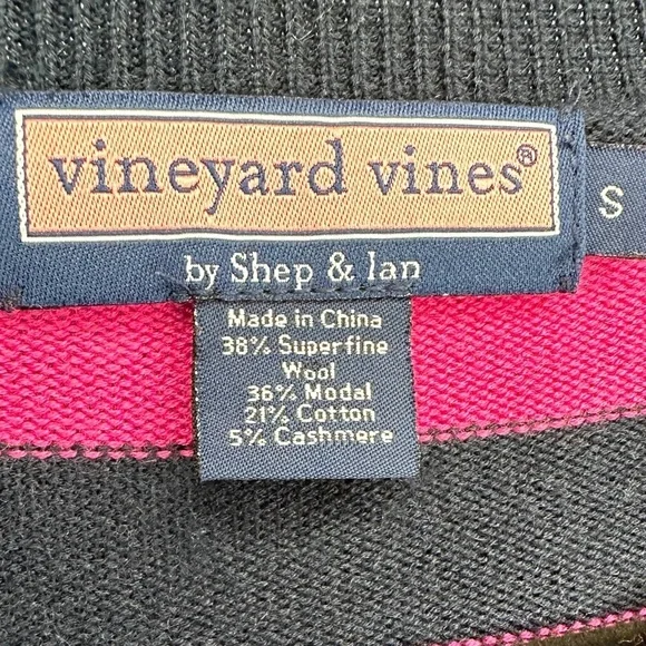 Vineyard Vines S Striped V-Neck Preppy CASHMERE Blend Pink Navy Henley Sweater - Picture 5 of 12